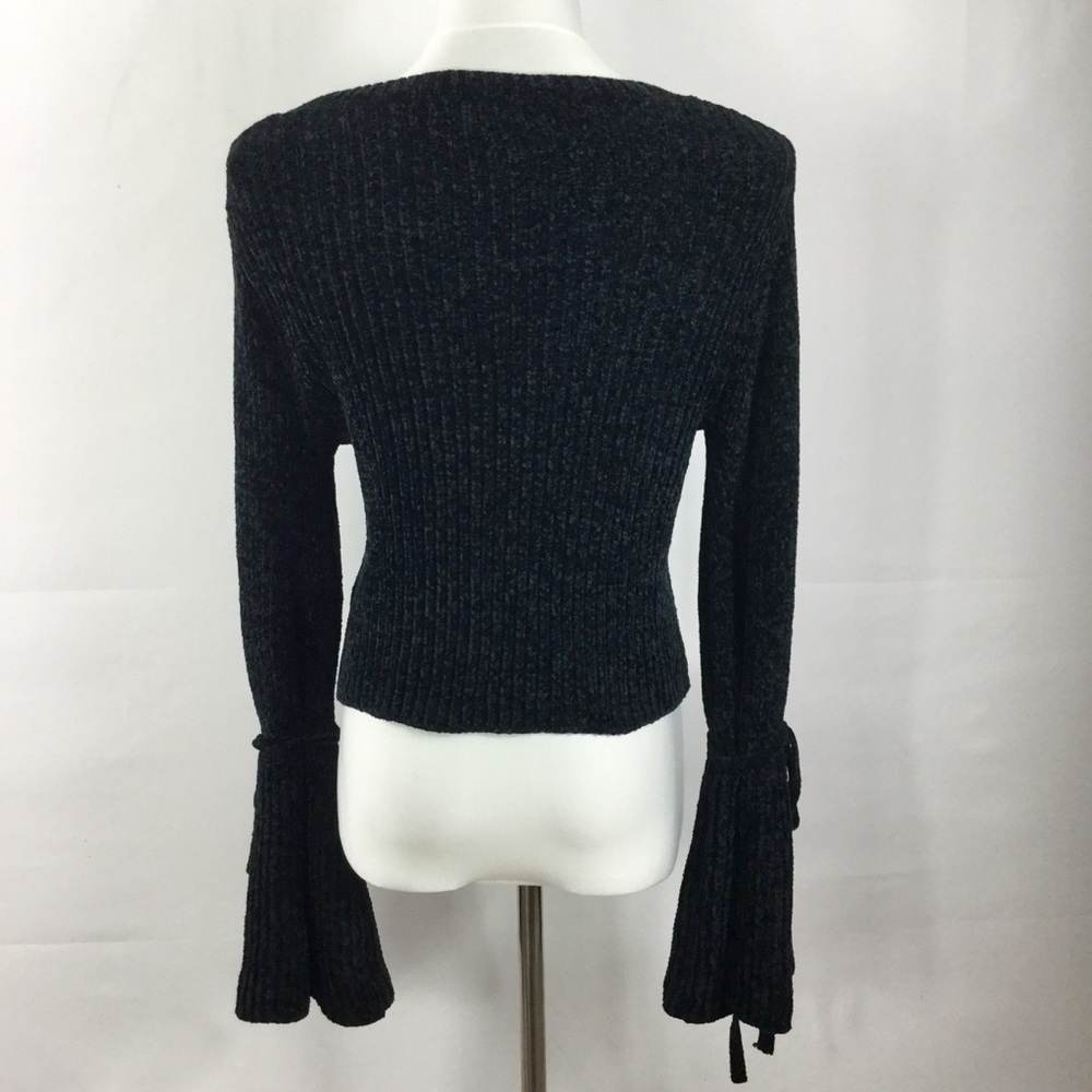Lovers + Friends Parkwood Sweater Cropped Chenille Tie Bell Sleeve Black Size S - Picture 10 of 16